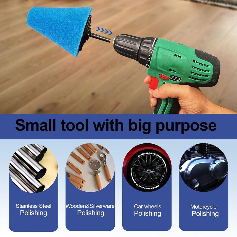 neeki 12-Pcs Polishing and Buffing Kit, Includes 1/4" Shank Drill Buffing Wheels, Polishing Compound, and Sponge Pads for Metal, Wood, Plastic, and More - Image 5